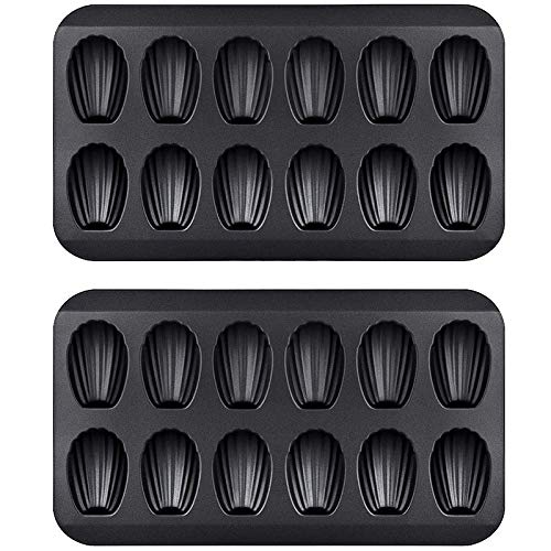 Adanse - 2 paquetes de moldes antiadherentes para hornear en el horno, forma 12 con concha, bandeja de repostería de chocolate, antiadherente, para hornear en el horno, color negro