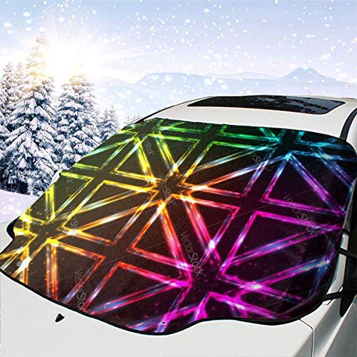 AEMAPE Luces de neón Brillantes Fondo de Cuadrados de Arco Iris 1051 Cubierta de Nieve Universal para Coche Cubierta de Hielo Cubierta de Visera de Ventana Delantera