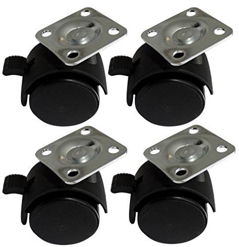 AERZETIX: 4x Ruedas pivotantes giratorio torsional para muebles Ø40mm H55mm 25kg con placa de montaje 38x38mm (con frenos bloqueo de rueda)