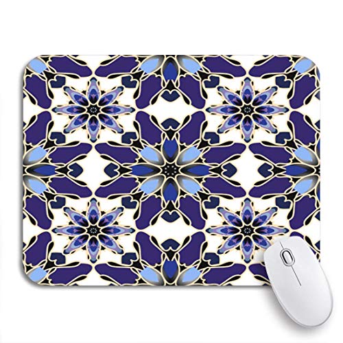 AIMILUX Alfombrilla Raton Alfombrilla Gaming Alfombrilla,Azul Patrón Mosaico Turco Geométrico Caleidoscopio Alfombra Flor Oriental,Base de Goma Antideslizante para Laptop con computadora y PC