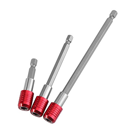 Akozon 3pcs 1/4 '' Destornillador Gates Punta de barra magnética Extensión 60mm / 100mm / 150mm Vástago hexagonal(Rojo)