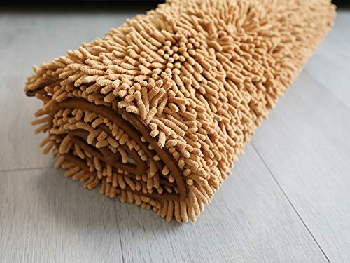 Alfombra de baño de pelos de Microfibra Super Suave Antideslizante Multifuncional Felpa Microfibra Chinille Cómoda Y Súper Absorbente Cocina Mascota (60_x_120_cm, Marrón)