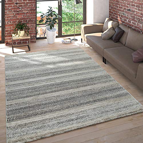 Alfombra De Salón Pelo Corto Jaspeada Diseño Multicolor A Rayas En Beige, tamaño:160x230 cm