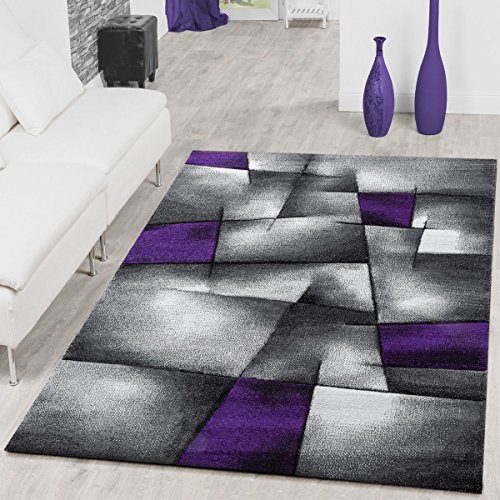 Alfombra moderna sala de estar alfombras Karo Lila gris Konturenschnitt LIQUIDACIÓN, 80 x 150 cm