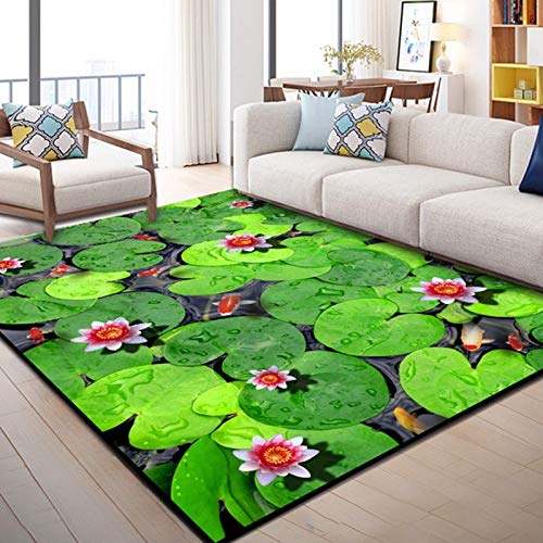 Alfombra Para Salón,Hermoso Loto 3D Impreso Alfombras Grandes, Paisaje Moderno Piso Rectangular Non-Slip Alfombrillas, Hallway Floor Mat Home Decor Alfombras Grandes Para Sala De Estar Dormitorio, 2