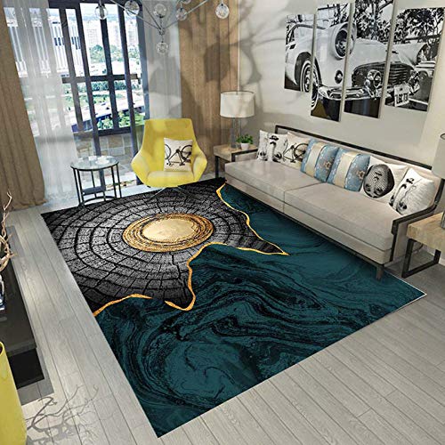 Alfombra Para Salón,Moderno Estilo Minimalista Hoja De Oro Verde Paisaje Geométrico Antideslizante Gran Área De Felpa Alfombra No Tejida Doormat Decoración Para La Vida Comedor Dormitorio Cocina,