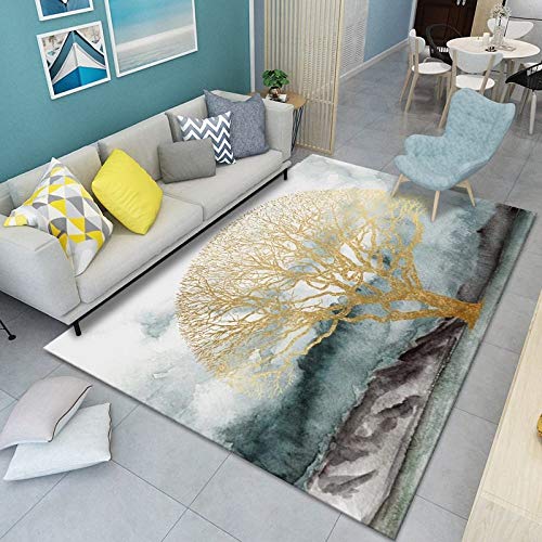 Alfombra Para Salón,Northern Europe Modern Home Shaggy Area Rugs Árbol Dorado De La Vida 3D Impresión Antideslizante De La Protección Del Suelo Alfombra De Decoración, Alfombra Del Piso Del Dorm