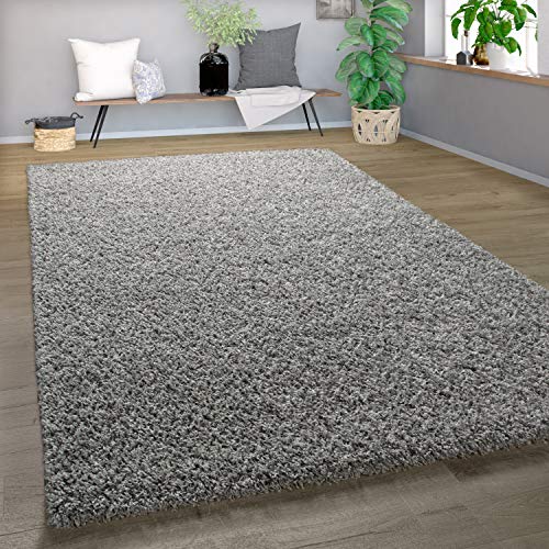 Alfombra Shaggy De Pelo Alto Y Largo Gran Espesor del Hilo En Gris Brillante Liso, tamaño:230x320 cm