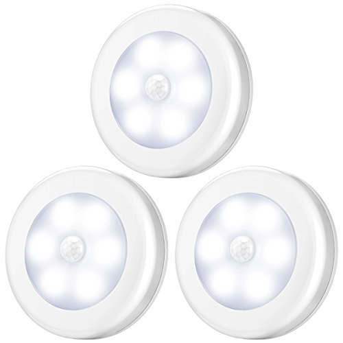 AMIR Luz Nocturna, (6 LED, 3PCS) Luz Sensor Movimiento con Almohadillas Adhesivas e Imán, Luz Led Armario para Habitación Bebé, Niños, Sala, Pasillos, Sótano, Cocina, Garaje (Blanco)