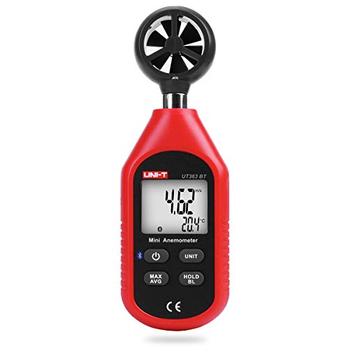 Anemómetro Bluetooth hecho a mano, UNI-TUT363BT Mini Anemómetro Digital de Mano con Termómetro y Max/Min para la recogida de datos meteorológicos y deportes al aire libre vela de windsurf