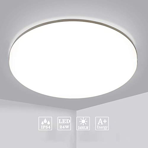 Aogled LED Lámpara de Techo 24W 2400LM 4000K Blanco Natural Plafón de Techo Redondo 28 cm,No-Regulable Luz de Techo Permeable IP54,Sin Sensor,LED Plafón Para Dormitorio Baño Cocina Pasillo Comedor