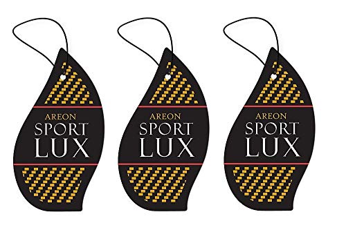 Areon Sport Lux Gold Ambientador Aire Coche Cartón Colgante Espejo Retrovisor 2D Artilugio Decoración de Interiores Forma de Gota Negra Casa Oficina Aromas Paquete Múltiple (Oro Conjunto de 3)