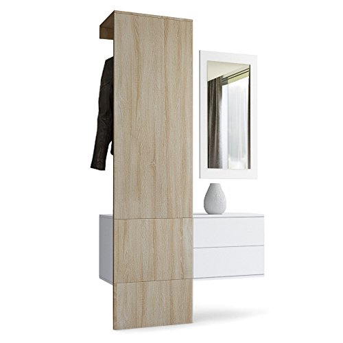 Armario de Pared Carlton Set 2, Cuerpo en Blanco Mate/Panel en Roble áspero