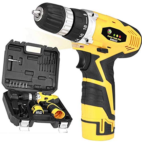 Bakaji BAK-12V-CORDLESS - Taladro atornillador (12 V, 3/8_pulgadas)