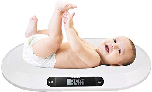 Bakaji - Báscula electrónica para niños recién nacidos, con pantalla digital LCD, báscula de peso para recién nacido, 20 kg/44, apagado automático y tara, color blanco