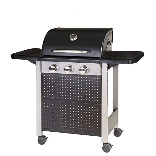 Barbacoa de Gas con 3 quemadores de Acero Negra de 52x126x110 cm - LOLAhome