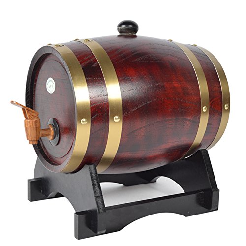 Barril de madera de roble para almacenamiento o envejecimiento de vino y licores, de 1,5 a 20 l, Rojo, 5 L