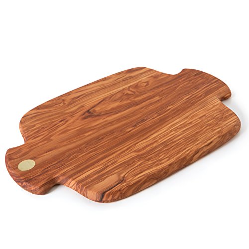 Bérard 54620 G Grande Tabla de raíz de Olivo con Asas, para Corte y para Aperitivos con Bolsa algodón y Cera de Cuidado fácil, Madera, Madera Natural, Olivo, 40 x 30 x 1,7 cm