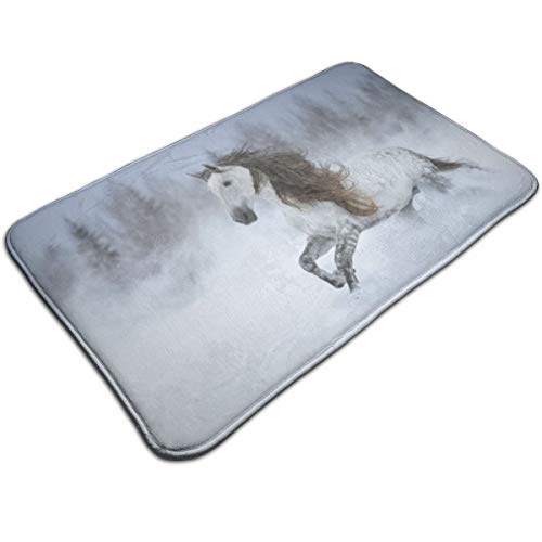 Blived Alfombra de baño Antideslizante,Caballo español Criado en línea Pura de Raza Larga Gris galopando Durante,Alfombra de Ducha(75cmx45cm)