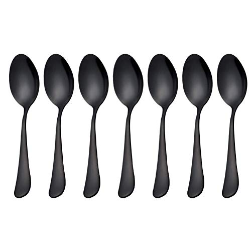 Bobotron Black cucharaditas de cucharaditas de cucharillas de acero inoxidable, cucharada para helado, cucharaditas pequeñas para postre, juego de 6 (cucharas de café negras)