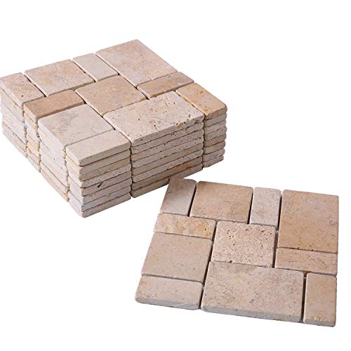 BodenMax TPA-ROMA Baldosas de Travertino para terraza, jardines, balcones, piscinas, saunas, interiores y exteriores. Travertino mediterráneo. Set de 9 baldosas de travertino de 30 cm x 30 cm x 2,5 cm