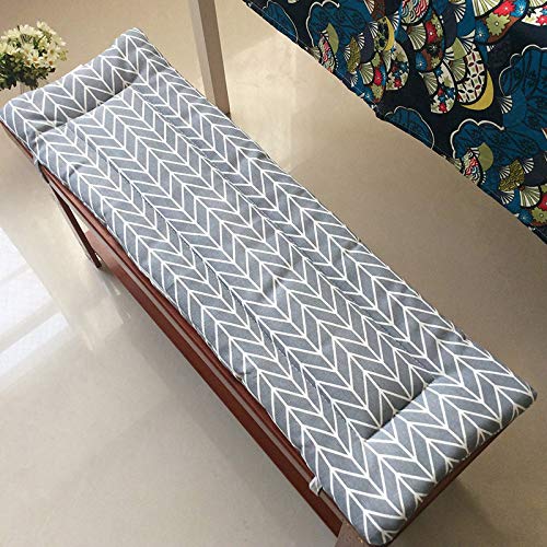 BoruisX Cojín de banco largo, cómodo cojín largo para silla con lazos de fijación, suave cojín rectangular para asiento para interior y exterior, jardín, columpio de patio (120 x 30 x 2 cm, gris)