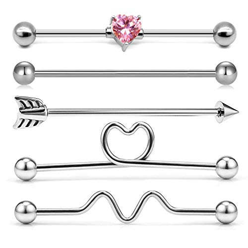 Briana Williams 5 unids Industrial Piercing Bars Acero Inoxidable 14 Gauge Plata 38mm Barbell Ear joyería