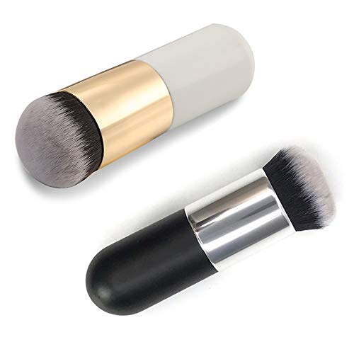 Brocha de Maquillaje Profesional, Cepillo de Base Cerdas Suave Redonda Grande, Pinceles de Maquillaje de Fundación Herramienta Cosmética, Sonrojo Polvo Aplicador BB Crema(2 piezas)