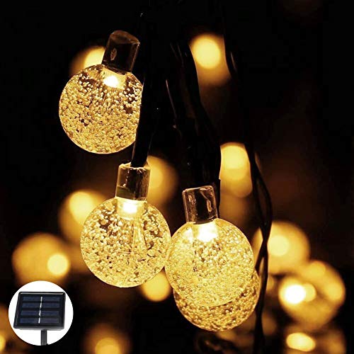 Cadena de luces para exteriores, cadena de luces LED solar, resistente al agua, con 50 bolas de cristal de 7 metros, cadena de luces USB árboles, dormitorio