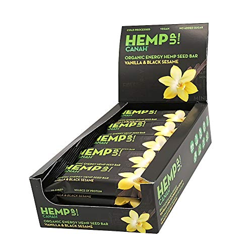 Canah Hemp Up Barritas Energéticas Orgánicas con Semillas de Cáñamo, Vainilla y Sésamo Negro, Paquete de 15 x 48 grams 100% Natural, Fuente de Proteína, Sin Gluten, Procesado en Frío