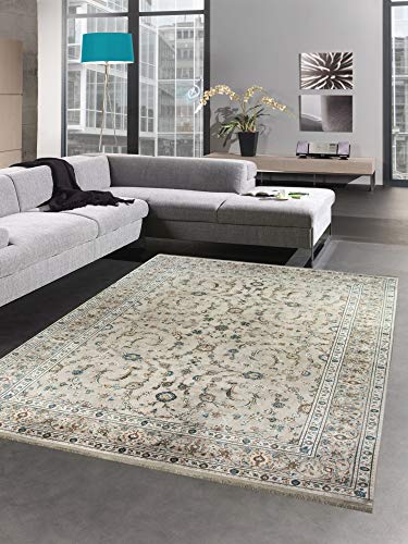 CARPETIA Alfombra Oriental Alfombra de salón Vintage Beige con Flecos Größe 160x230 cm