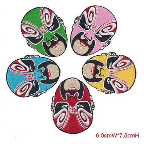 Cartoon Facebook Peking Opera 5pcs size 6 * 7.5cm Hierro en Parches，Pegatinas Bordado Bricolaje Decoración，para Ropa, Jeans, chaquetas, mochilas, faldas