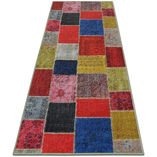 casa pura Alfombra Estampado Patchwork - Alfombras Largas de Diseño | MONSANO | Alfombras Vintage | Antideslizantes | 100% Poliamida | 16 Tamaños, (Multicolor, 80x100cm)