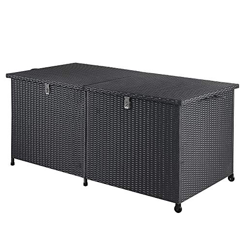 Casaria Baúl de Poliratán XL Negro Arcón de jardín Impermeable 150x77x73 Caja de almacenaje para Exterior 800L con Ruedas