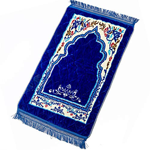 CCSU Oración Turca Islámica Alfombra con Tassel,Tejida Alfombra Namaz Seccade Alfombra Turca Mezquita Floral Janamaz Sajadah Azul 75x120cm