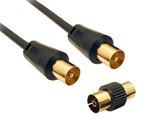 CDL Micro 1 m Cable chapado en oro para antena de televisión (m - M) con adaptador (F - F) - negro