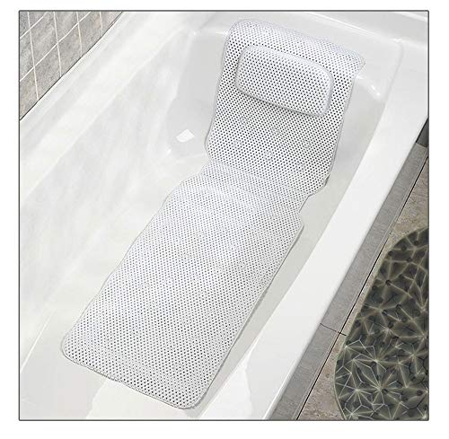 Cheeroyal Alfombrilla antideslizante con almohadas, cojín de bañera con ventosa, comodidad para baño, bañera de hidromasaje, jacuzzi, spa y bañera con almohada (35,5 x 124,5 cm)