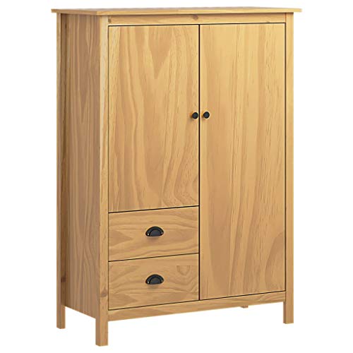 Cikonielf Armario Guardarropa de Madera de Pino, Organizador de Ropa con 2 Puertas y 2 cajones para Dormitorio, Color Marrón Miel, 99 x 45 x 137 cm