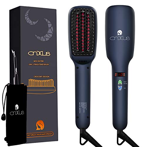 CNXUS Cepillo Alisador, Cepillo Alisador de Pelo, Plancha de cerámica con Peine Indicador LED, Temperatura Regulable, Anti-quemaduras，Apagar Automáticamente