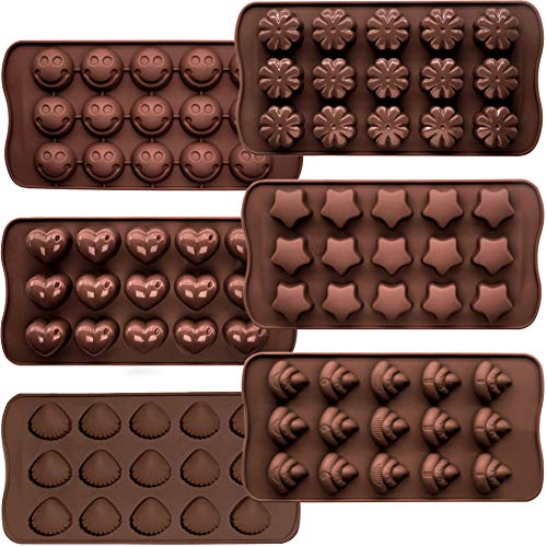 CNYMANY - 6 moldes de silicona flexible para dulces, moldes antiadherentes para cocina, bandejas para cubitos de hielo, 6 formas, color chocolate