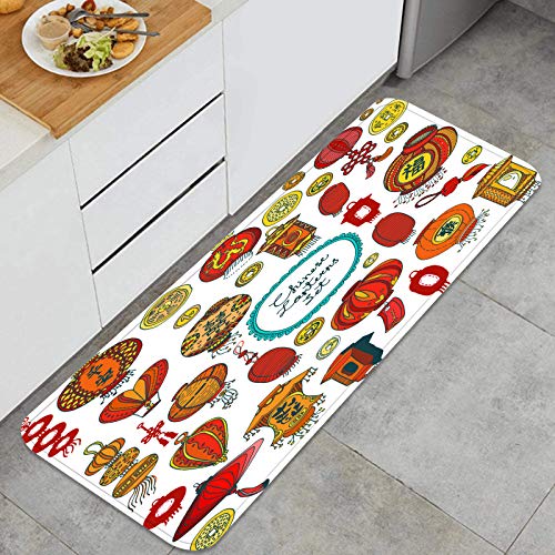 Cocina Antideslizante Alfombras de pie Establecer linternas japonesas Chinas Monedas Nudos Decoración de Piso Confortables para el hogar, Fregadero, lavandería-120cm x 45cm