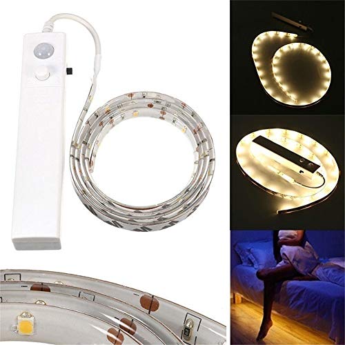 comtervi LED Barra de luz (Sensor de movimiento, 1 m/2 M/3mbatteriebetriebenes Powered tira LED con sensor de movimiento para dormitorio Armario, escaleras, Noche Mesa, Piso, WC, 3500k Warmweiß, 1,0 m