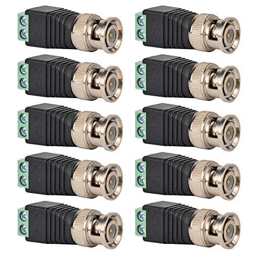 Conectores de balun de video BNC macho, adaptador de balun de video conector BNC macho habitual, conectores de video coaxiales de terminal de tornillo 10 piezas