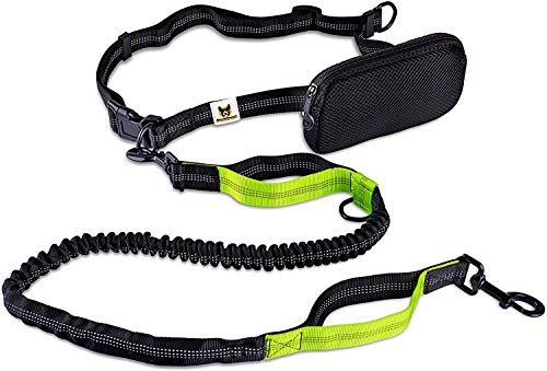 Correa para hacer jogging – Para perros, reflectante y elástica, de 120 cm (extensible hasta 200 cm), con cinturón y riñonera – Ideal para correr, dar paseos o excursiones con manos libres