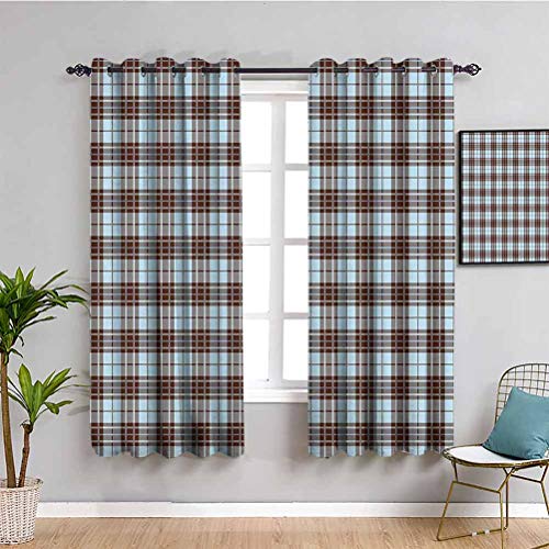 Cortinas abstractas insonorizadas para dormitorio patrón popular cultura británica auténtica Kitsch Artsy patrón de interior cortina azul claro castaño marrón W108 x L84 pulgadas