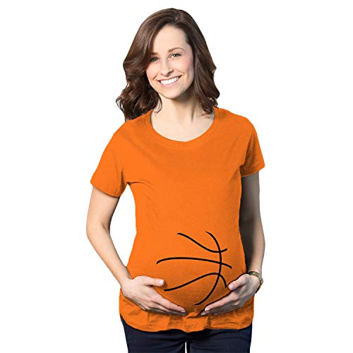 Crazy Dog Tshirts - Maternity Basketball Bump Announcement Funny Pregnancy Gift tee for Ladies (Orange) - XL - Camiseta De Maternidad