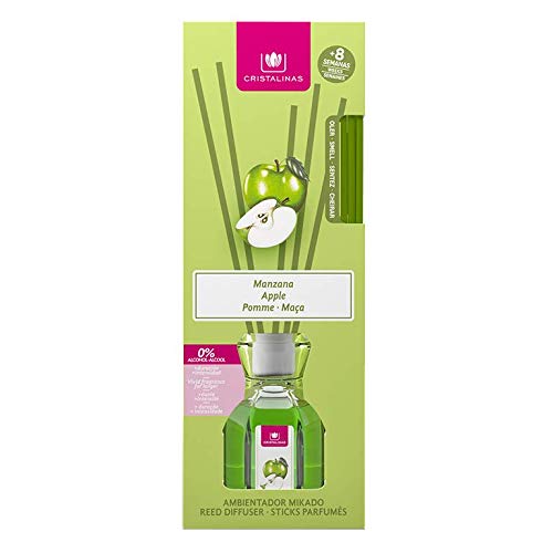 CRISTALINAS. Ambientador Mikado Clásico. Difusor con Varillas de ratán. Formula sin Alcohol. Máxima duración: más de 8 semanas. Capacidad 40ml. Disfruta de tu Aroma Favorito Manzana (40ml)