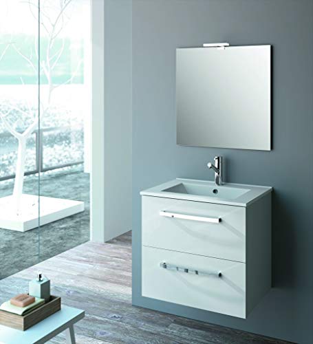 Cygnus Bath Madera, baño suspendido Nevada Color Blanco (Solo Mueble), Espejo y Aplique no incluidos. Medidas necesarias para Lavabo 60 cm Ancho y 45 cm Fondo