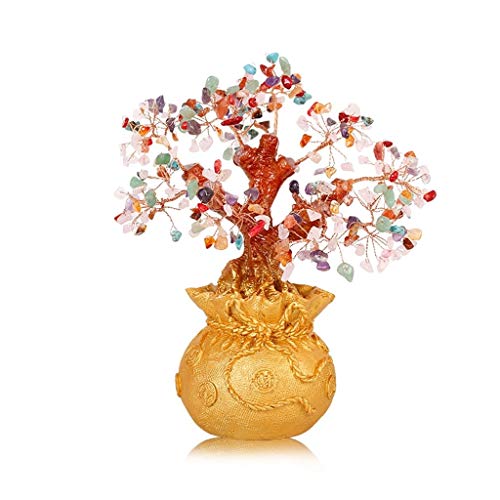 CZXKJ Árbol del Dinero Bonsai Feng Shui Los Cristales pequeños Healing Bonsai Árbol de Oro Monedero Árbol de Dinero con Piedras curativas Riqueza Regalo Árbol del Dinero