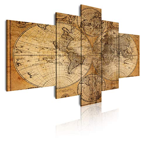 DekoArte 67 - Cuadros Modernos Impresión de Imagen Artística Digitalizada | Lienzo Decorativo para Tu Salón o Dormitorio | Estilo Mapamundi Mapa del Mundo Antiguo | 5 Piezas 180x85cm XXL